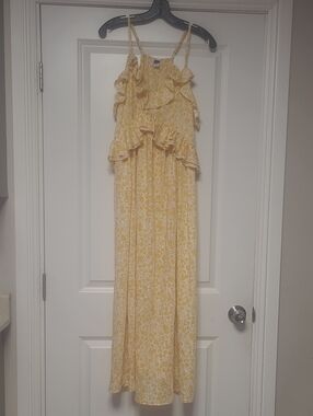 Yellow Floral Ruffle Maxi Dress